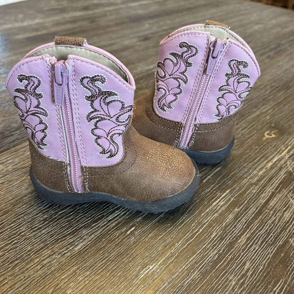 Roper Infant Girls Cowboy Boots Brown Pink Embroidered Western Boots Size 4